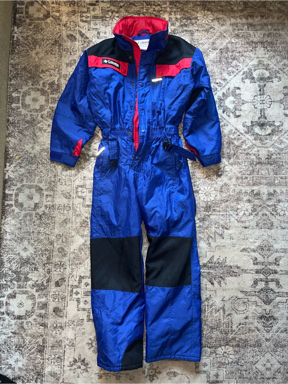 Vintage 90s Columbia Kids 10/12 One Piece Ski Suit Snowsuit Blue Red